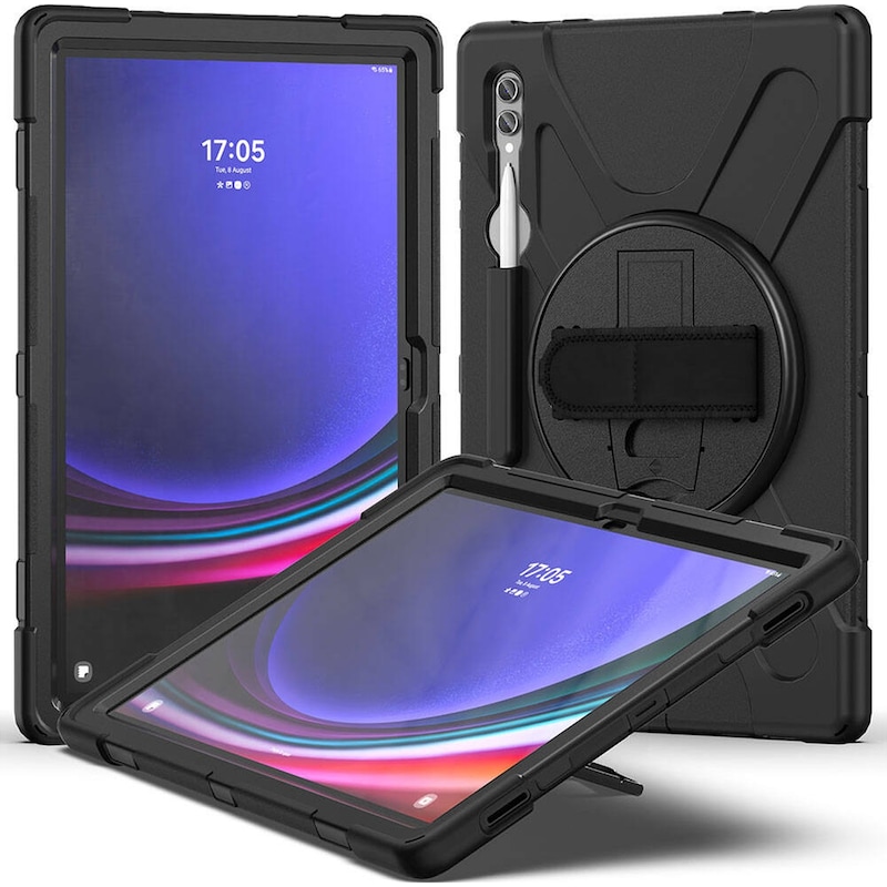 Samsung Galaxy Uyumlu Tab S9 / Tab S9 Fe Uyumlu Defender Standlı Zırhlı Silikon Tablet Kılıfı Siyah Tablet Kılıfı Siyah -1