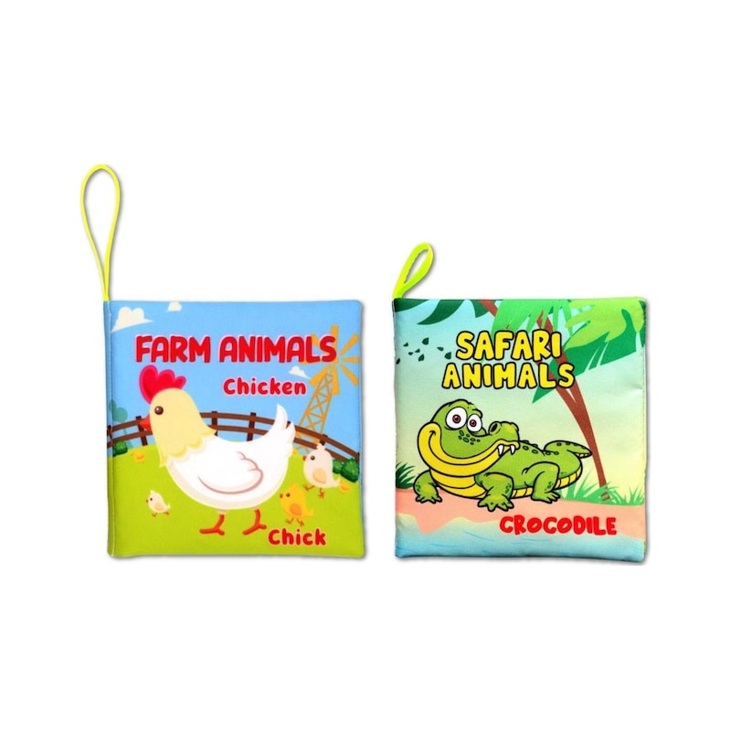 2 Kitap İngilizce Çiftlik Hayvanları Ve Safari Hayvanarı Kumaş Sessiz Kitap E119 E130 - Bez Kitap - Eğitici Oyuncak - Yumuşak Ve Hışırtılı -1