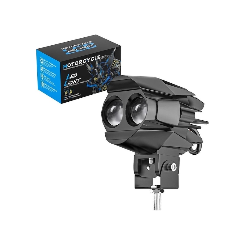 Motosiklet Çift Göz Led Lazer Sis Farı 2 Adet Delici Beyaz Sarı Çift Renk 12-80 Volt Beyaz -1