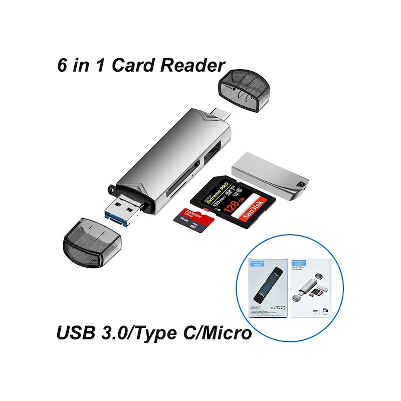 6 İn 1 Usb3.0/tip C/mikro Bellek Kart Okuyucu Usb Otg Adaptör Flash Sürücü Sd -1