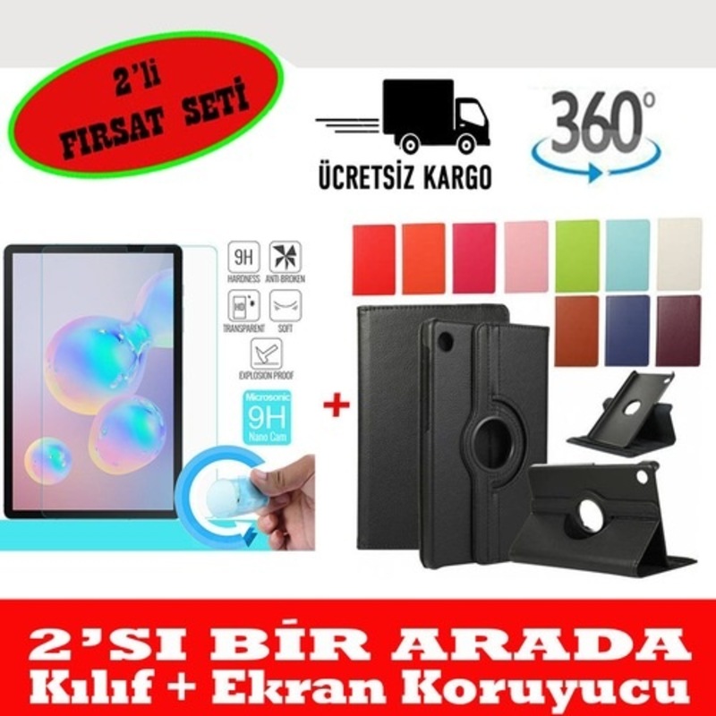 Huawei Uyumlu Matepad T10 T10s Standlı Kılıf +ekran Koruyucu Siyah -1