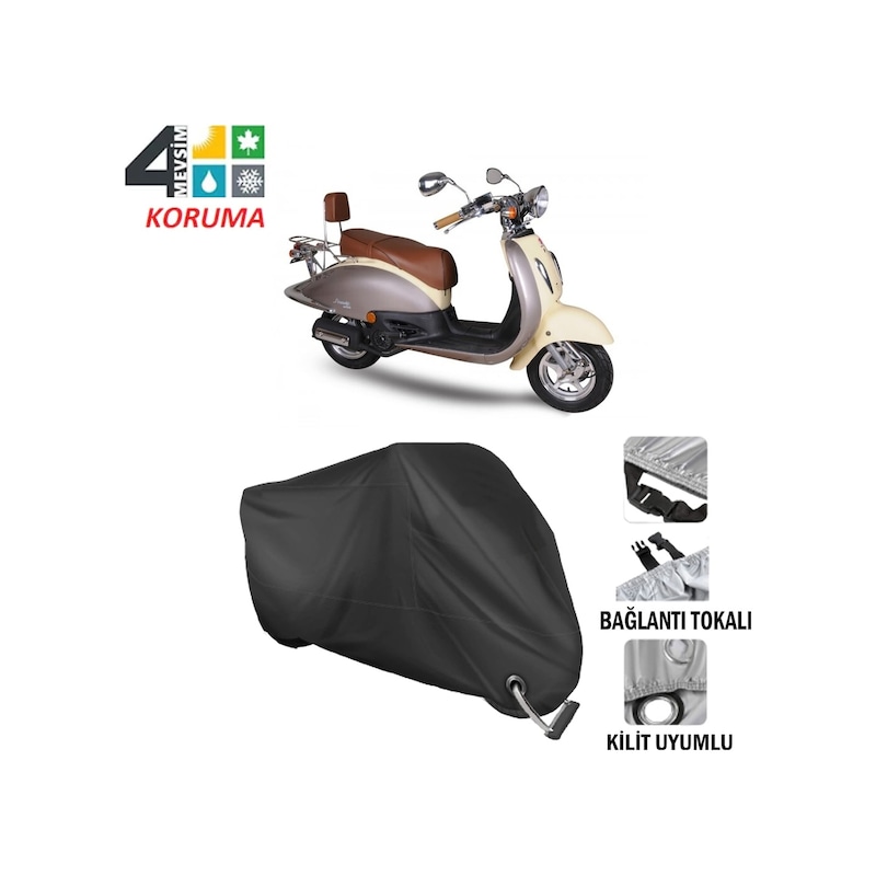 Asya Nostalji 125 Motosiklet Brandası ( Kilit Uyumlu - Siyah-arka Çanta Uyumlu Branda-tokalı -1