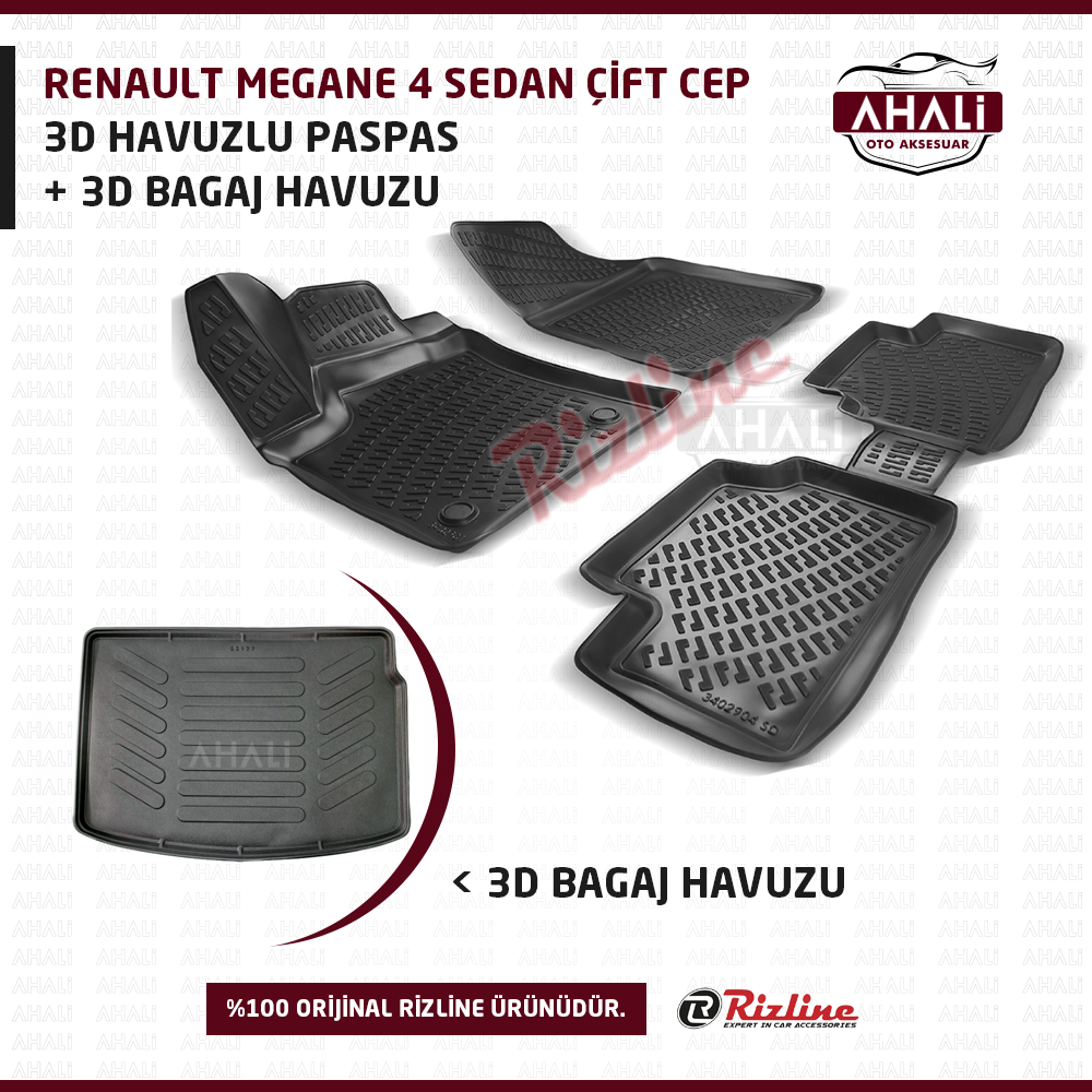 Rizline Renault Megane 4 Sedan Çift Cep 3D Paspas + Bagaj Havuzu