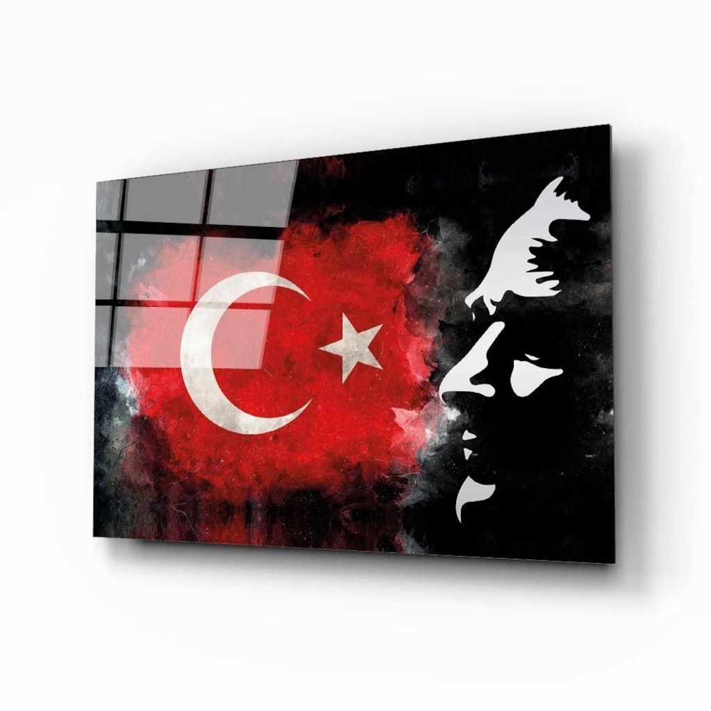 Idealizbiz Türk Bayrağı Siyah Fon Cam Tablo