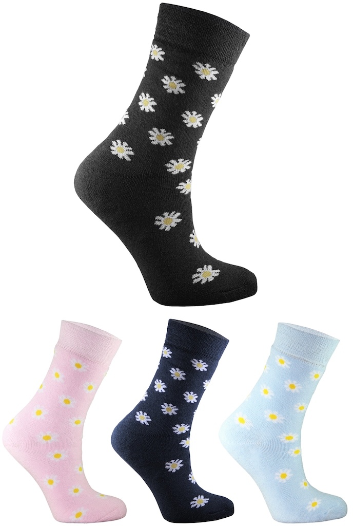 4 Çift Bayan Çorap Kadın Çorap Kalın Kışlık Havlu Çiçekli Desenli-Standart-Karışık Renk