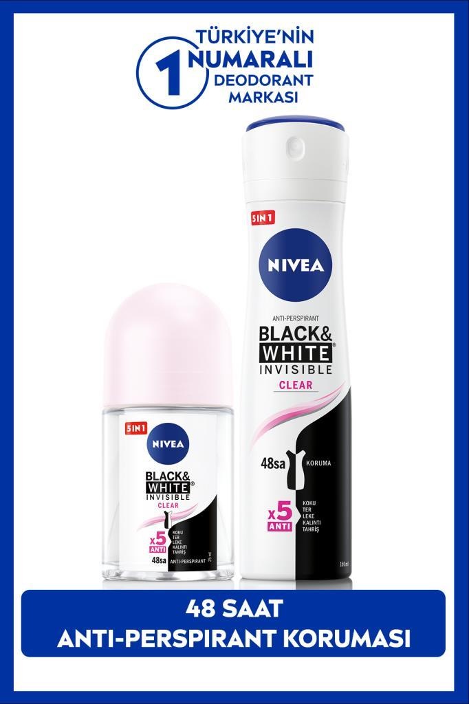 Nivea Black & White Invisible Clear Kadın Sprey Deodorant 150 ML + Mini Roll-On 25 ML