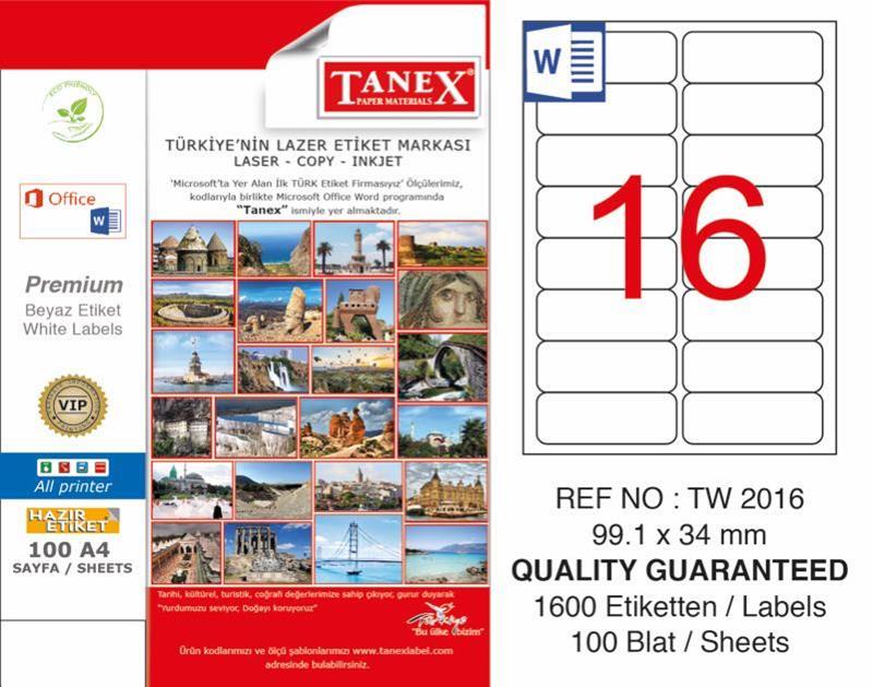 Tanex Tw-2016 Laser Etiketi 99.1 X 34 MM