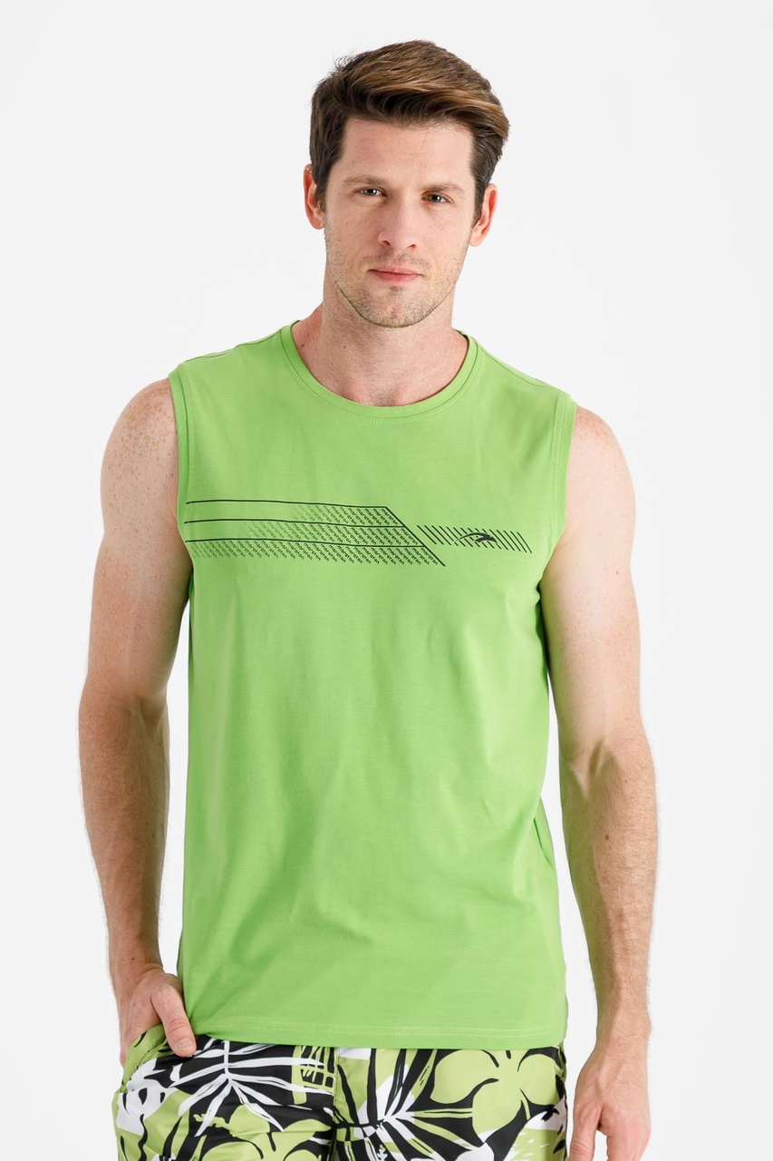 Maraton Sportswear Slimfit Erkek Bisiklet Yaka Kolsuz Basic Fıstık Yeşili Atlet 20056-Fıstık Yeşili