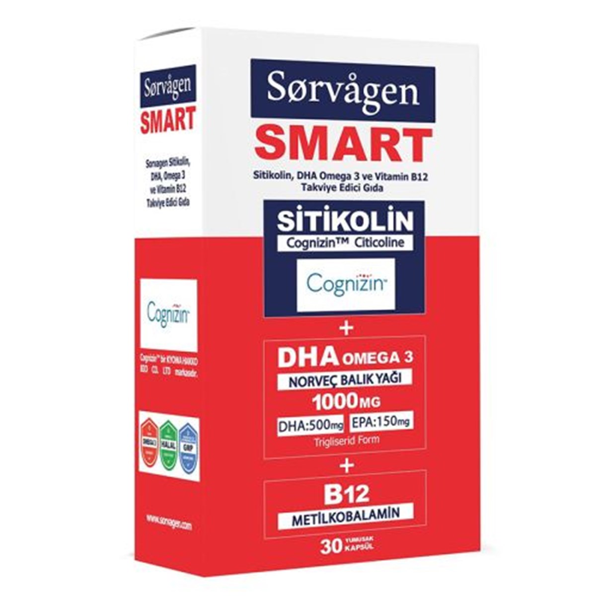 Sorvagen Smart Sitikolin DHA Omega 3 ve B12 Takviye Edici Gıda
