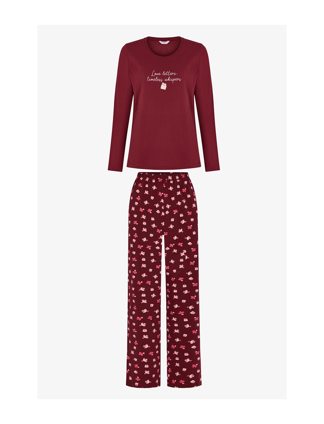 Penti Bordo Letters Kuş Desenli Uzun Kollu Pantolon Pijama Takımı ürün görseli