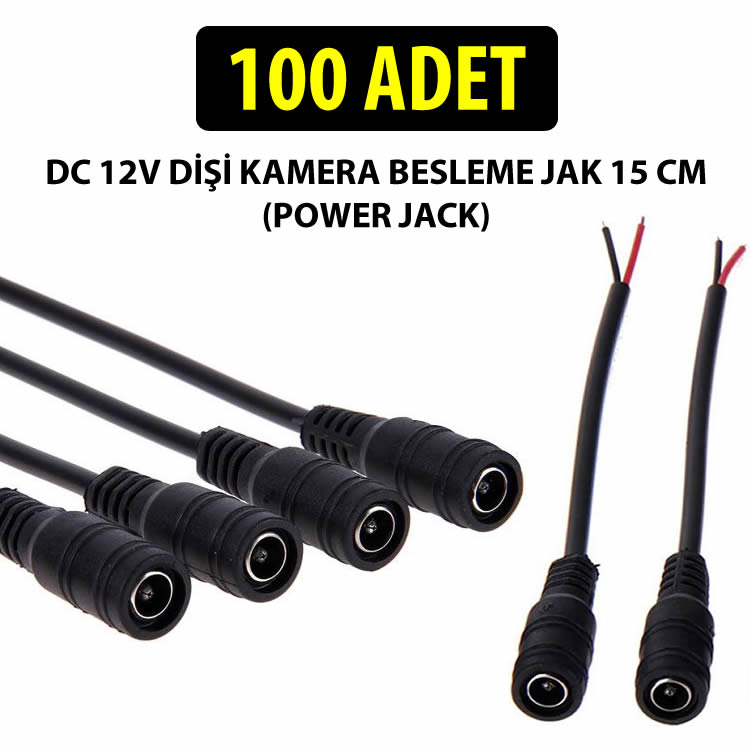 100 Adet Dc 12V Dişi Kamera Besleme Jak 15 Cm (Power Jack)