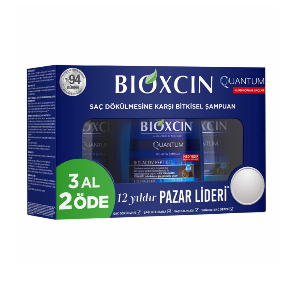 Bioxcin Quantum Normal ve Kuru Saçlar için Saç Dökülmelerine Karşı Şampuan 3 x 300 ML