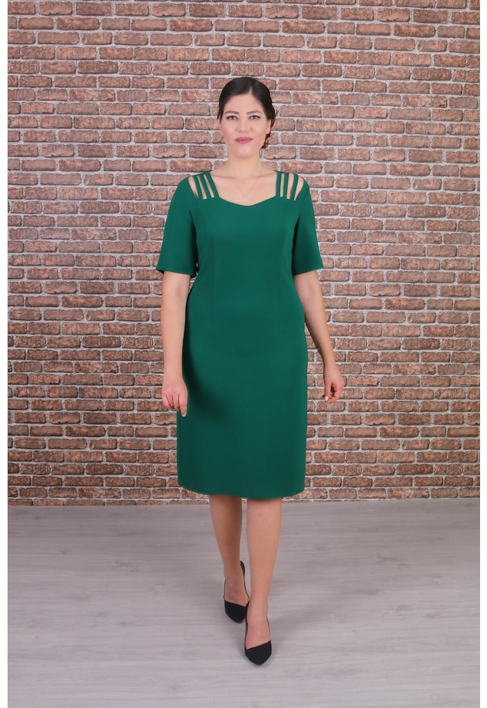Nidya Moda Büyük Beden Yeşil Abiye Elbise-4155Y Kadın