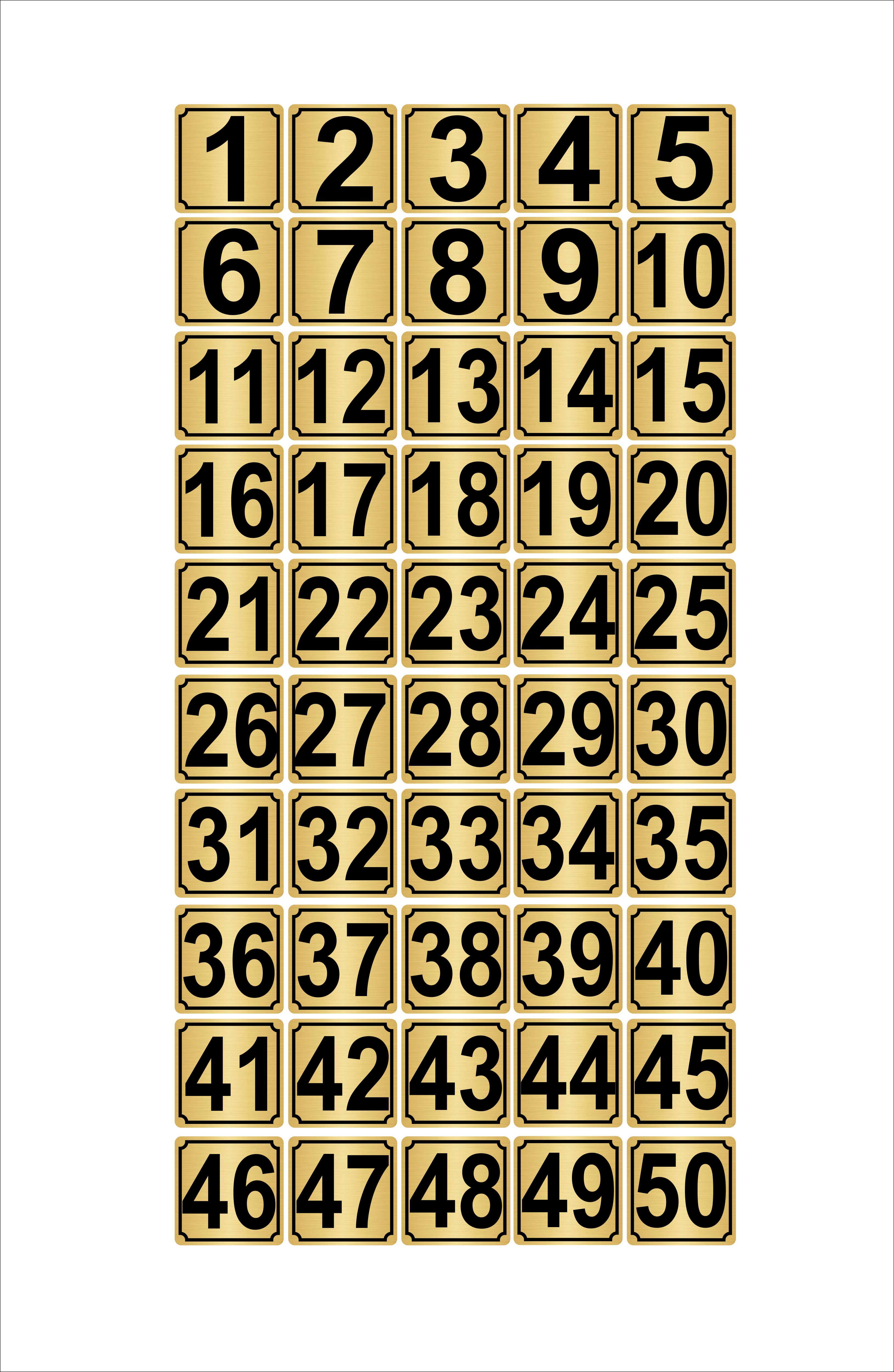 Metal Kapı,masa,dolap Numarası 3,5cmx3,5cm 50 Adet (1…50) Altın Renk Metal
