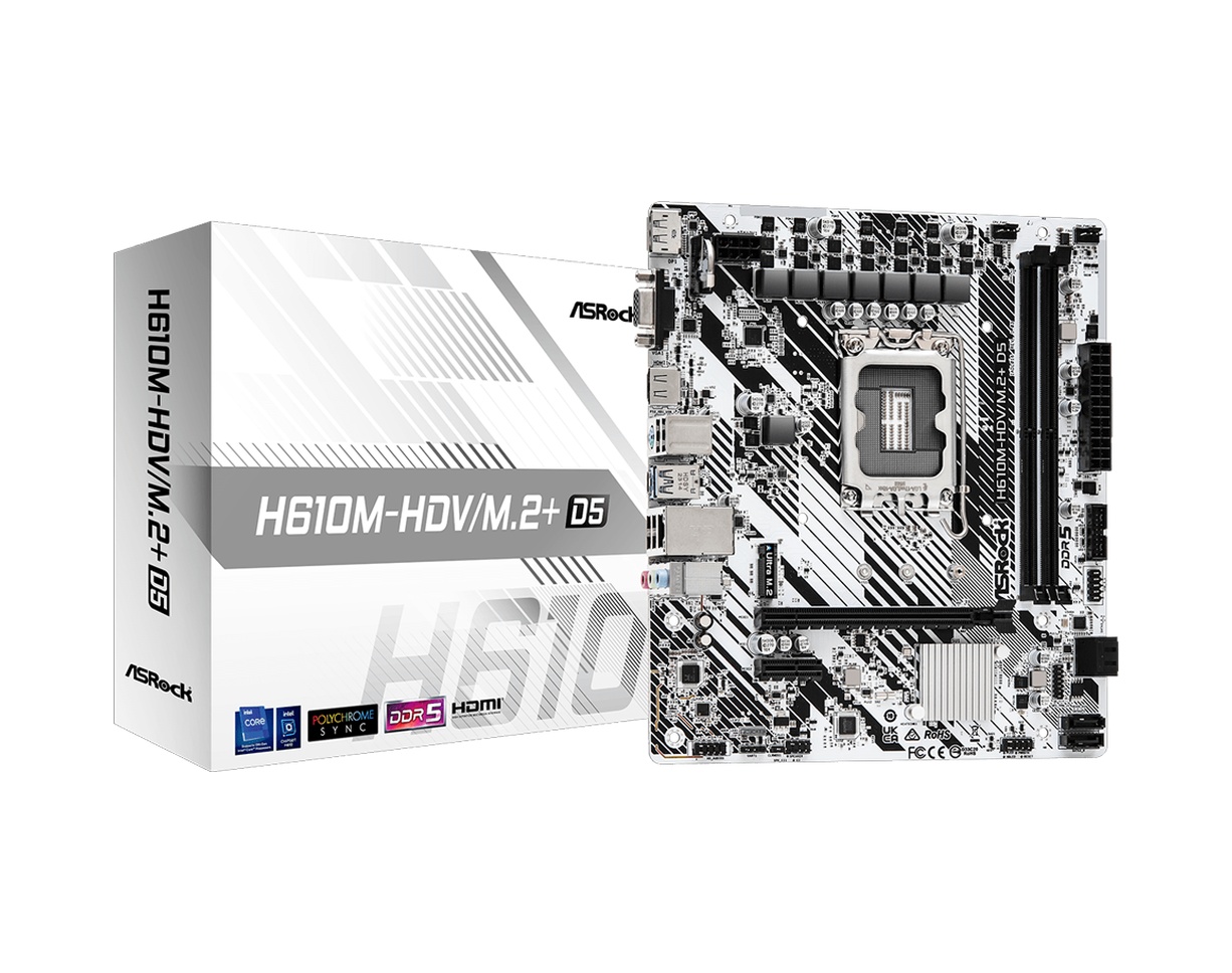 Asrock H610m-hdv M.2+ D5 5600mhz Ddr5 Soket 1700 M.2 Usb 3.2 Hdmı Matx Anakart H610m-hdv M.2+ D5