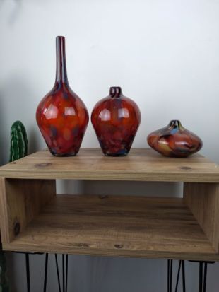 Üfleme Cam Kırmızı Dekoratif Üçlü Set Vazo