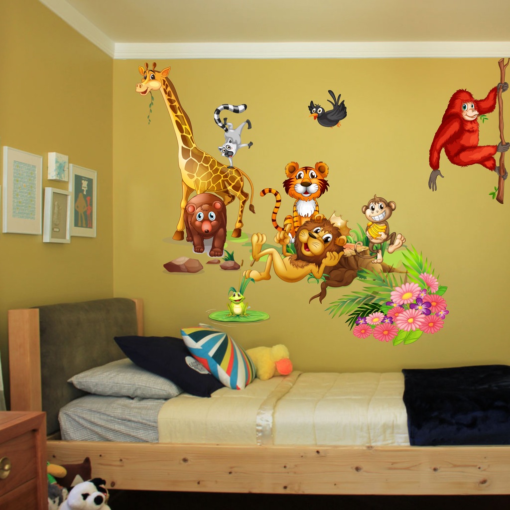 Kt Decor Dev Boyutlu Sevimli Hayvanlar Çocuk Odası Duvar Sticker