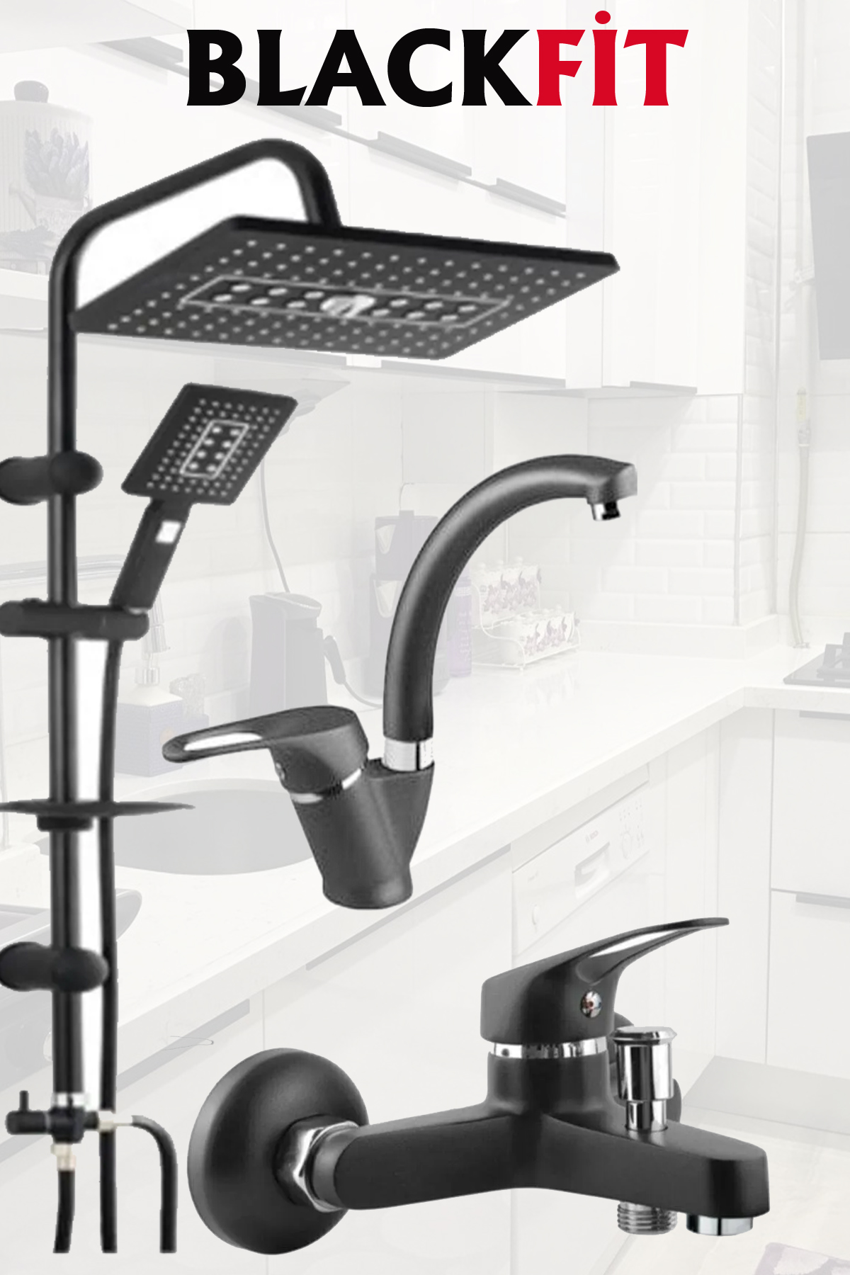 Blackfit Robot Tepe Duş Başlığı Banyo Mutfak Bataryası Siyah