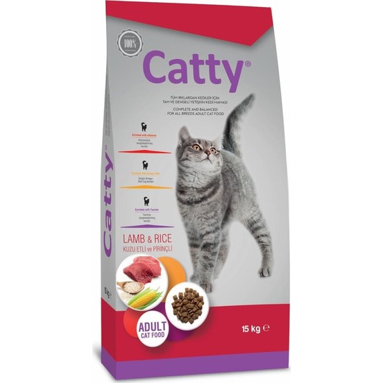 Catty Kuzu Etli ve Pirinçli Yetişkin Kedi Maması 15 KG