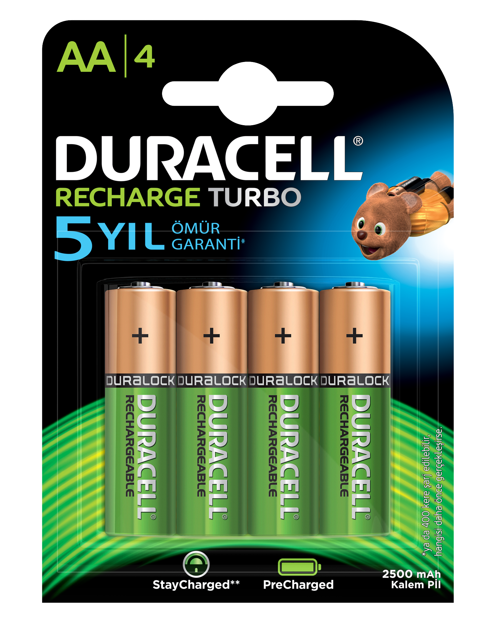 Duracell HR6/DX1500 2500 mAh AA Ni-MH Şarj Edilebilir Kalem Pil 4'lü