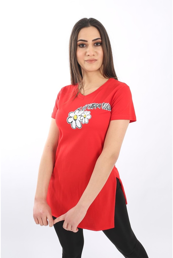45005 Papatya Baskılı Kadın Tunik Tişört
