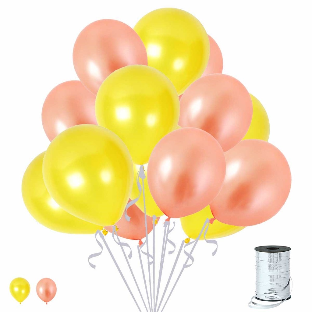 30 Adet Metalik Rose Gold. Sarı Balon Konsepti-Parti Balonu