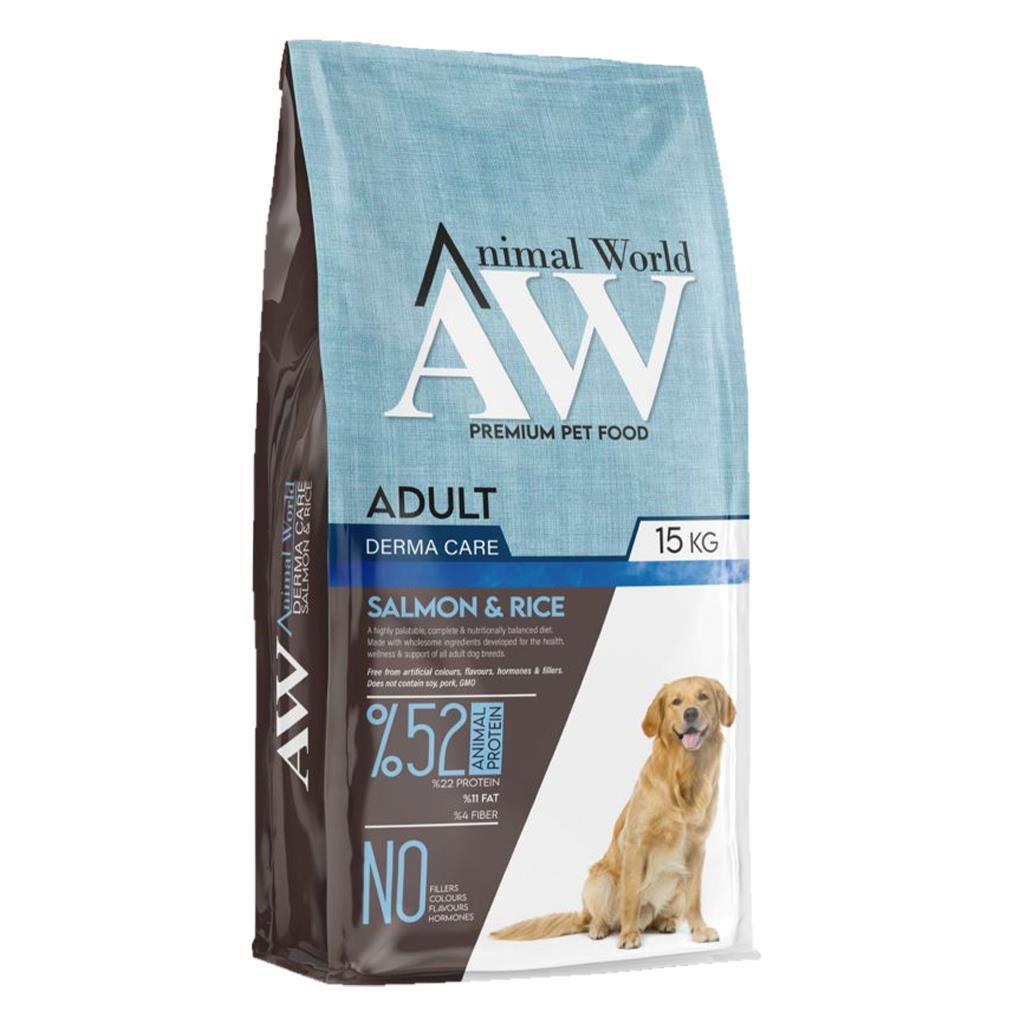 Animal World Derma Somonlu ve Pirinçli Yetişkin Köpek Maması 15 KG