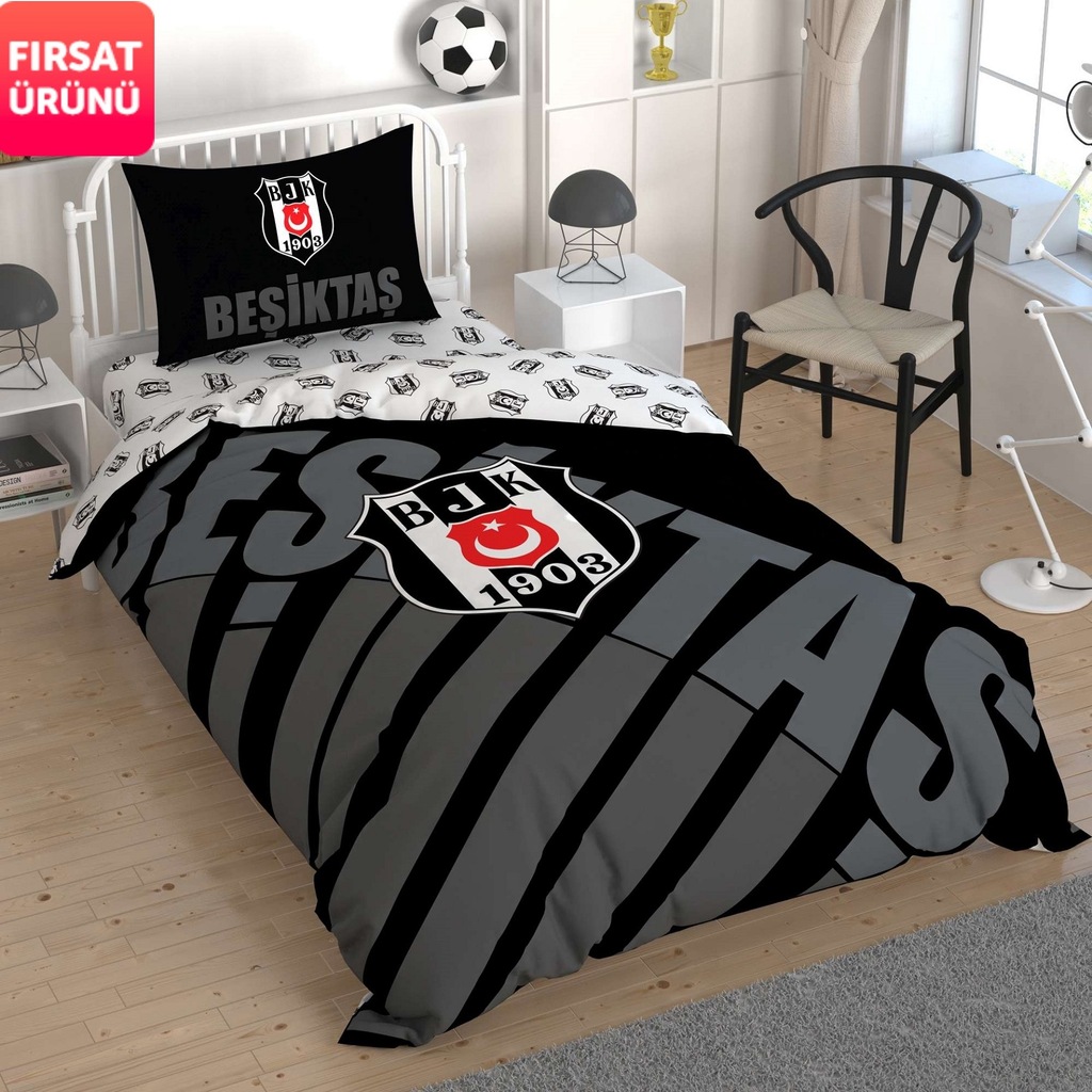Taç Beşiktaş Siyah Logo Tek Kişilik Nevresim Takımı Taç Nevresim
