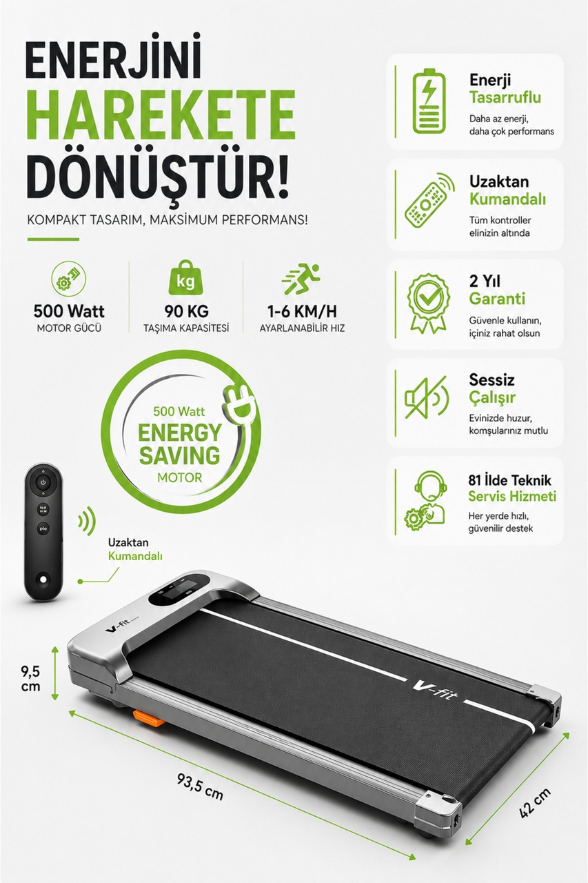 VFİT V-Fit Flat Koşu Bandı 34 x 79 CM Minimal Yürüyüş Bandı Uzaktan Kumandalı & Eğimli ürün görseli