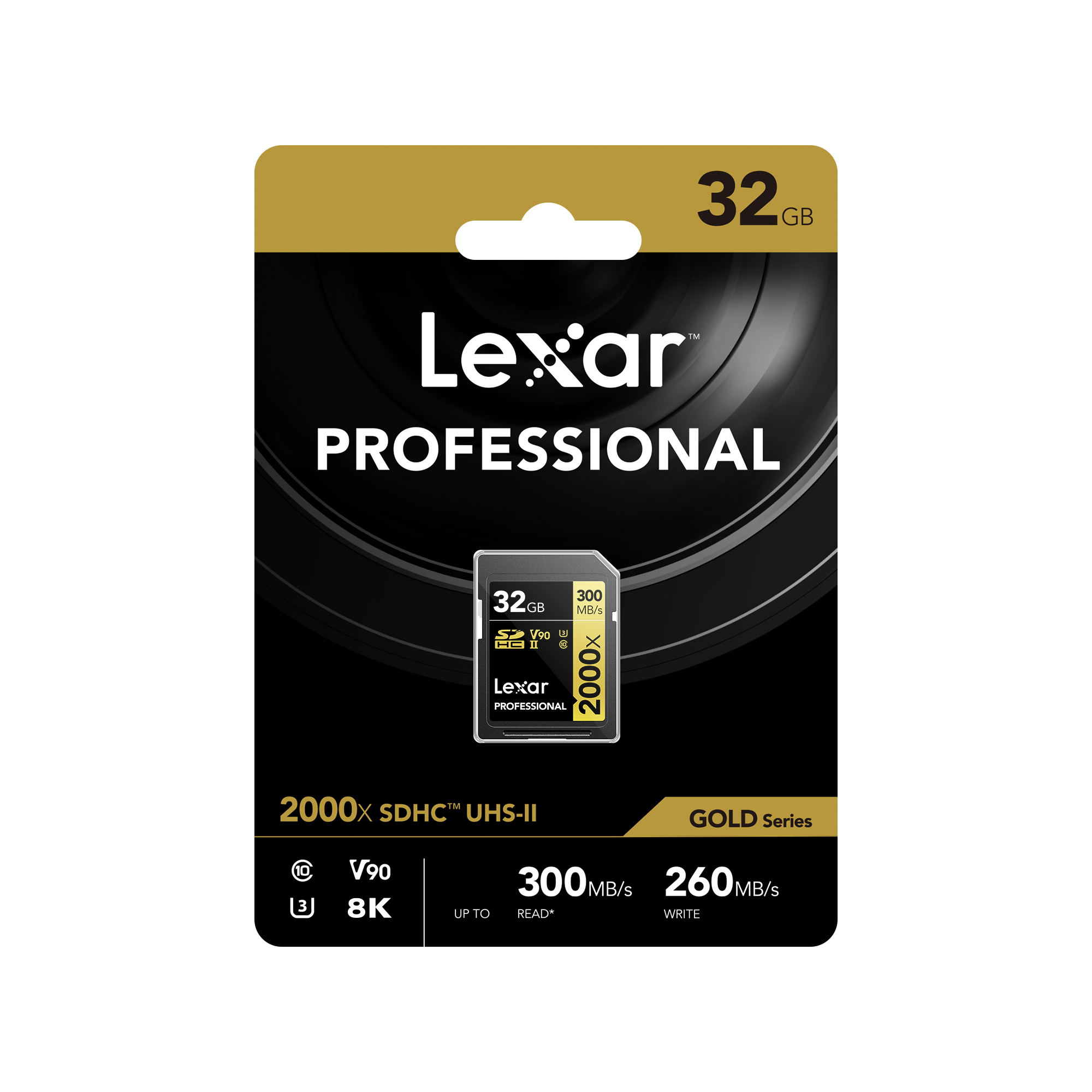 Lexar Professional 2000X Gold Series 32 GB SDHC UHS-II 4K 300 MB/S U3 C10 V90 Hafıza Kartı