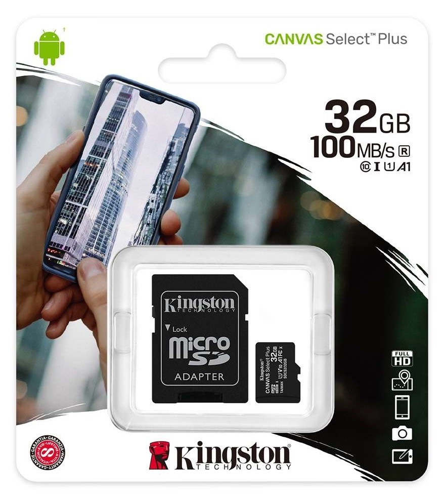 Kingston Canvas Select Plus SDCS2/32GB 32 GB MicroSDHC Class 10 UHS-I Hafıza Kartı + Adaptör