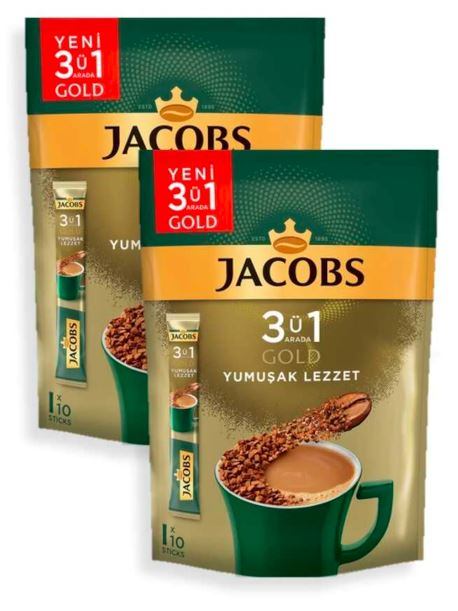 Jacobs 3'ü 1 Arada Gold Yumuşak Lezzet Kahve 2 x 18 G 10'lu