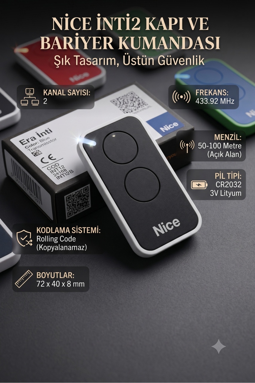 Era Inti2 Garaj, Bariyer Ve Kapı Kumandası - 2 Kanallı 433.92 Mhz Rolling Code Siyah ,bahçe Kapısı Kumandası - Kopyalanamaz Yüksek Güvenlikli
