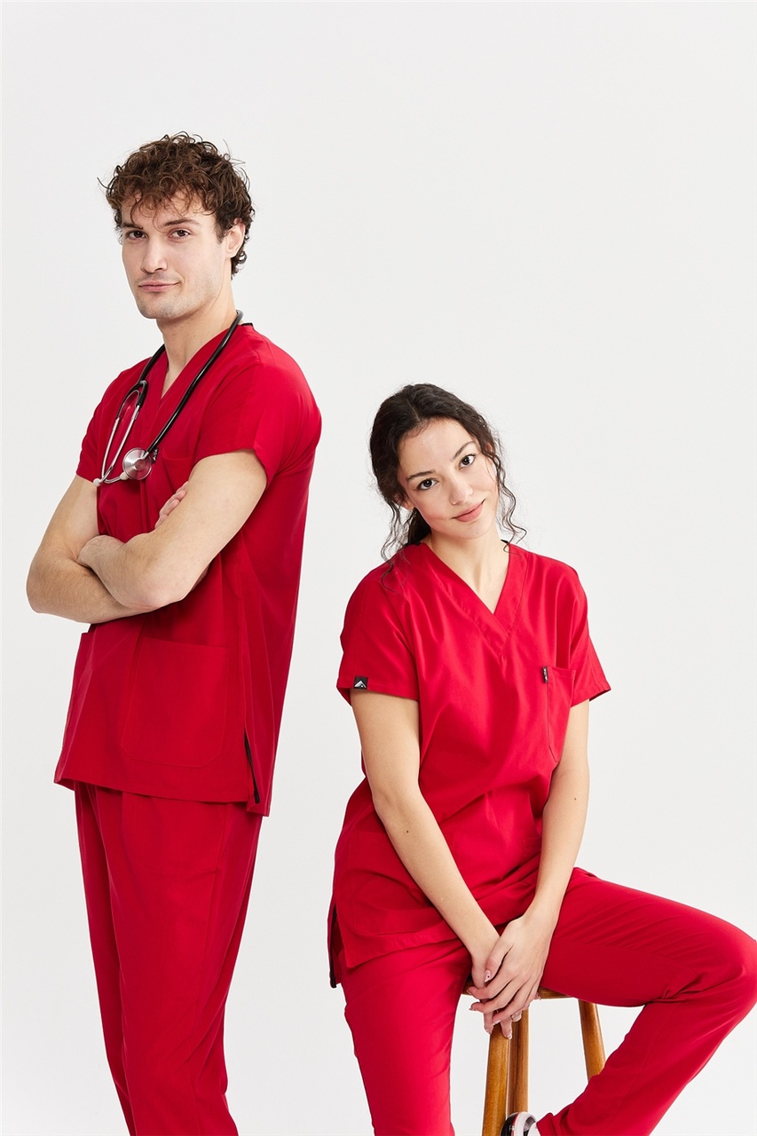 Ultralycra Basic - Doktor Hemşire Forma Takımı Unısex , Kırmızı