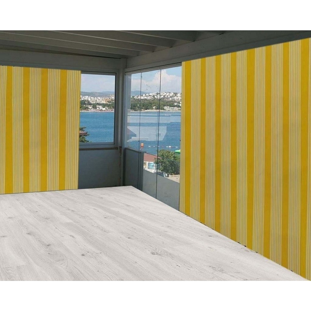 Ceylan Home Balkon Perdesi Sarı İnce Beyaz Çizgili Ölçü Seçenekli