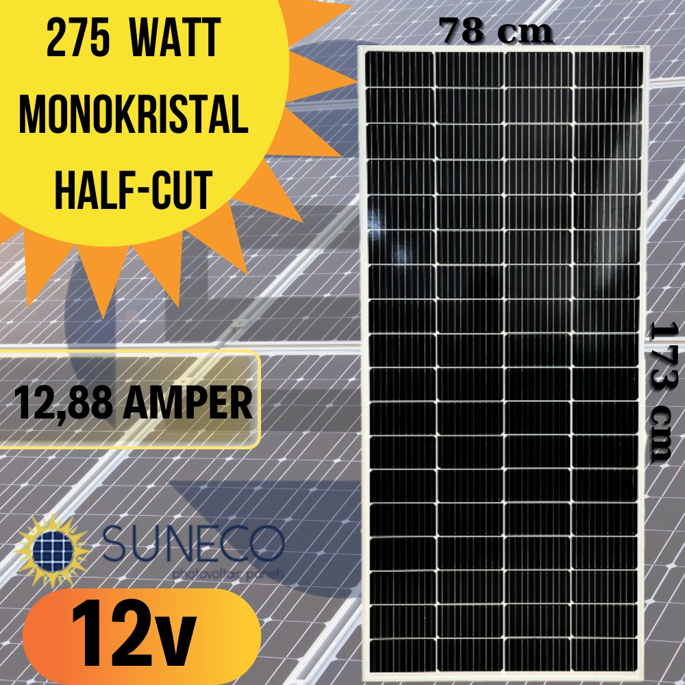 Suneco Half Cut Monokristal A Sınıf 12 V 275 W Solar Güneş Paneli