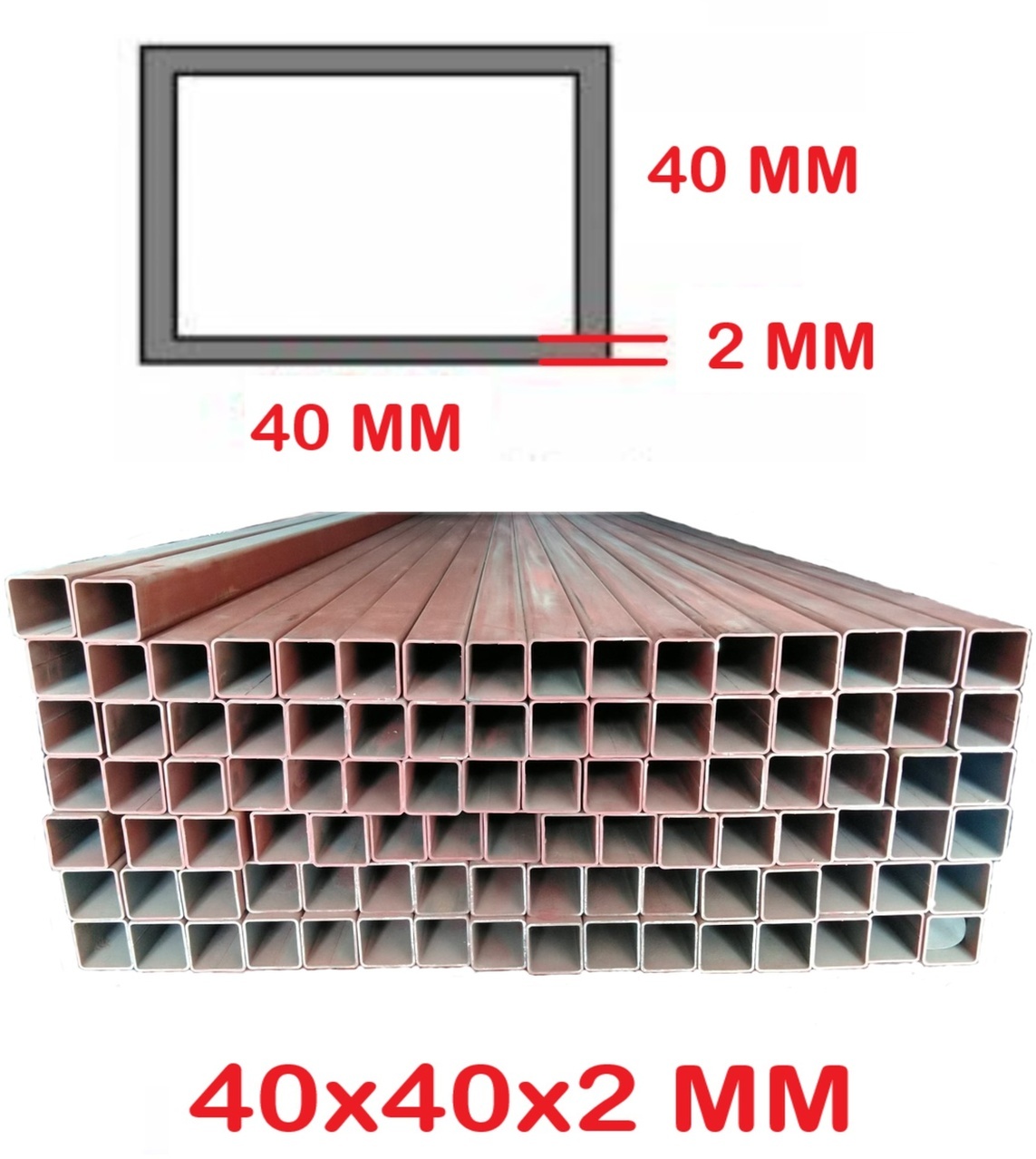 Boyalı 2mt 40 X 40 X 2 Mm Kutu Profil Boru Metal 40x40x2 Demir