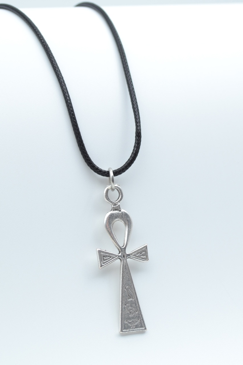 Ankh Anahtarı - Nil'in Anahtarı Deri İp Kolye Erkek Kadın - Gümüş Kaplama - Kod:840