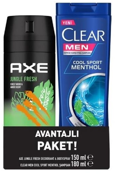 Axe Jungle Fresh Erkek Sprey Deodorant 150 ML + Clear Men Cool Sport Menthol Şampuan 180 ML