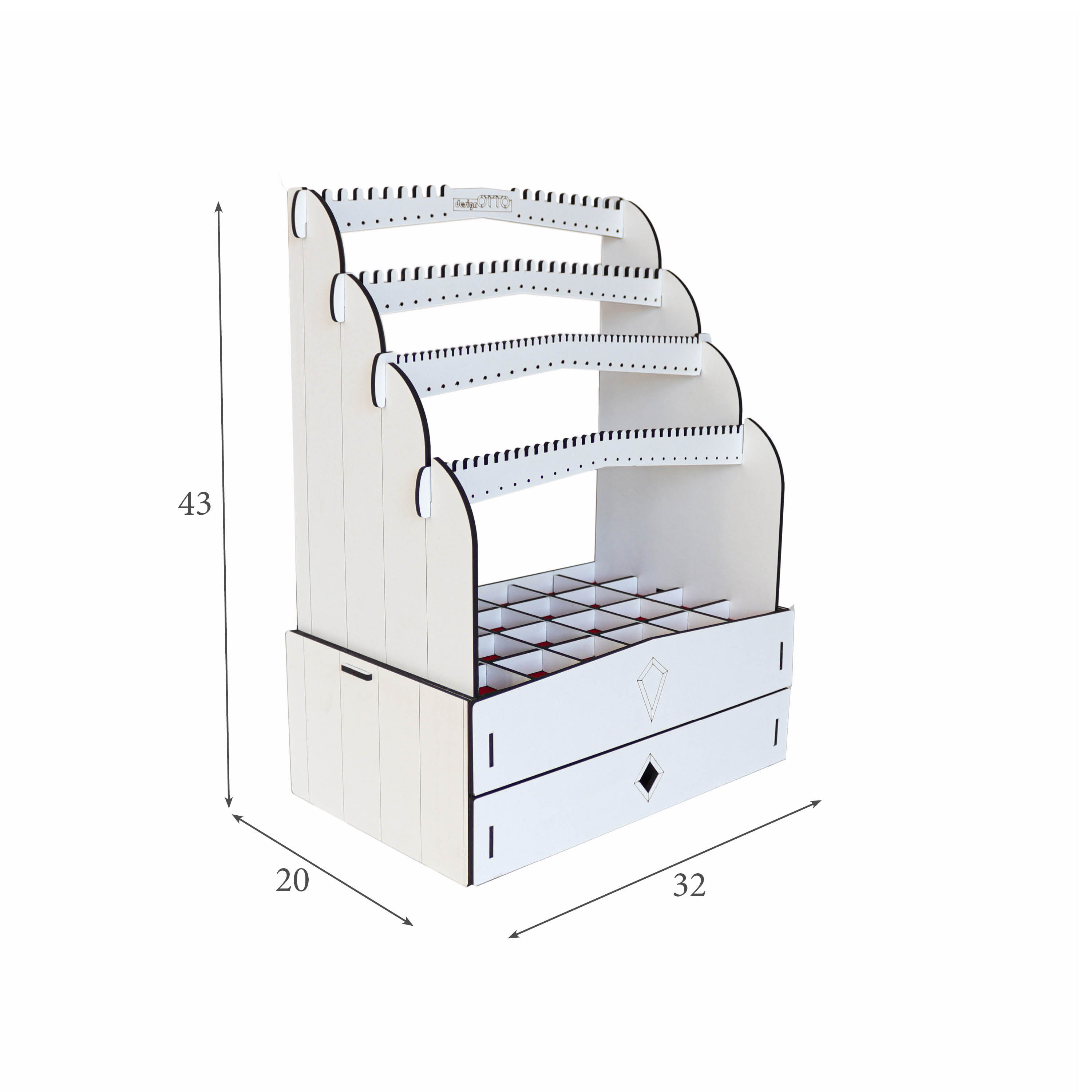 Design Otto Diamond Large Organizer Takı Kutusu Düzenleyici Beyaz