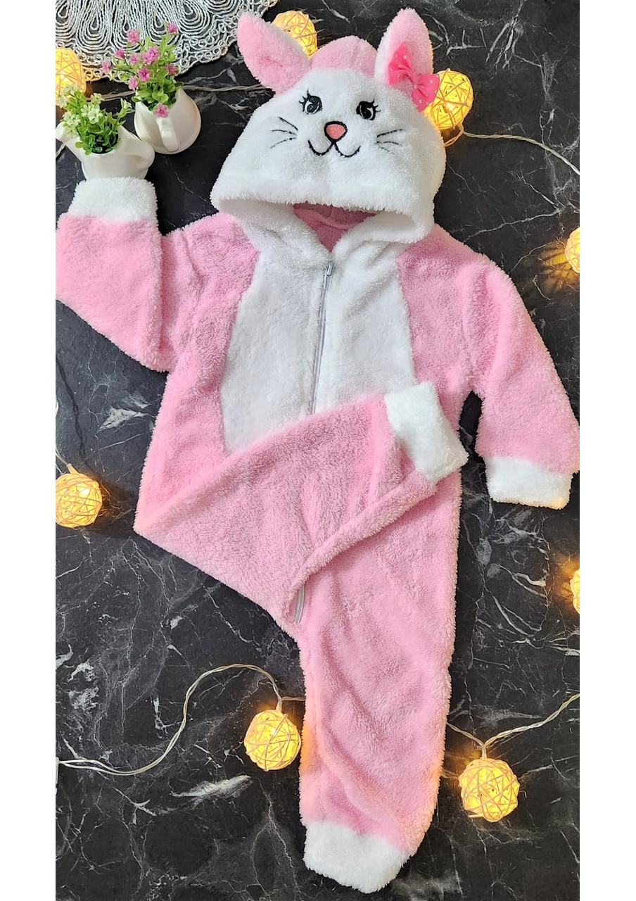 Ministand Kız Bebek Kedili Pembe Peluş Tulum