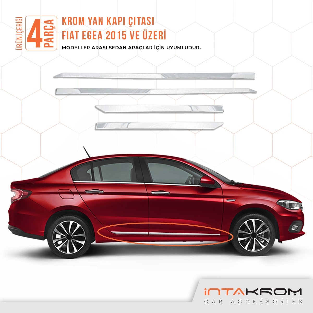 Fiat Egea Krom Yan Kapı Çıtası 4 Parça 2015 Ve Üzeri Sedan Uy