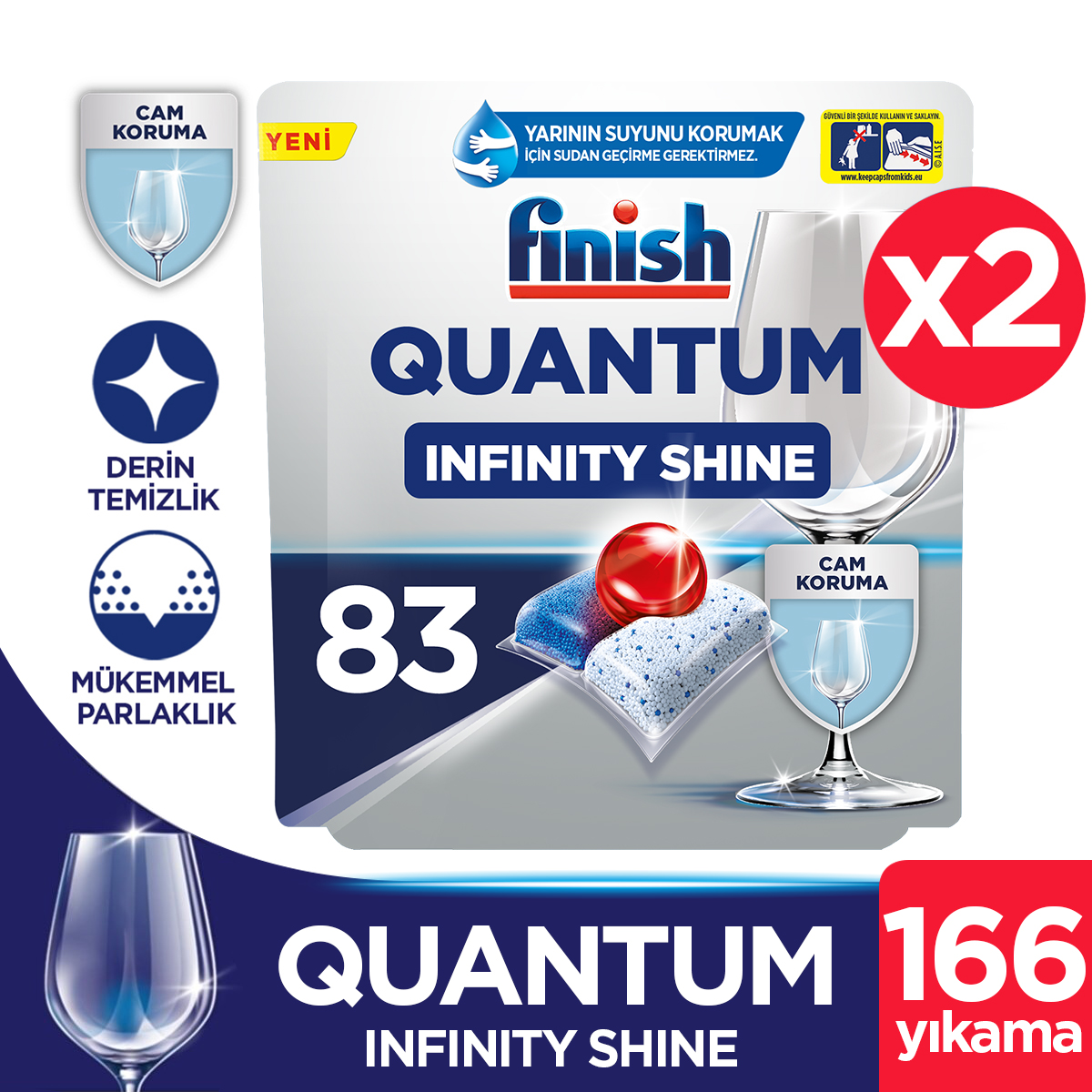 Finish Quantum Infinity Shine 166 Kapsül Bulaşık Makinesi Deterjanı 2 x 83 Tablet