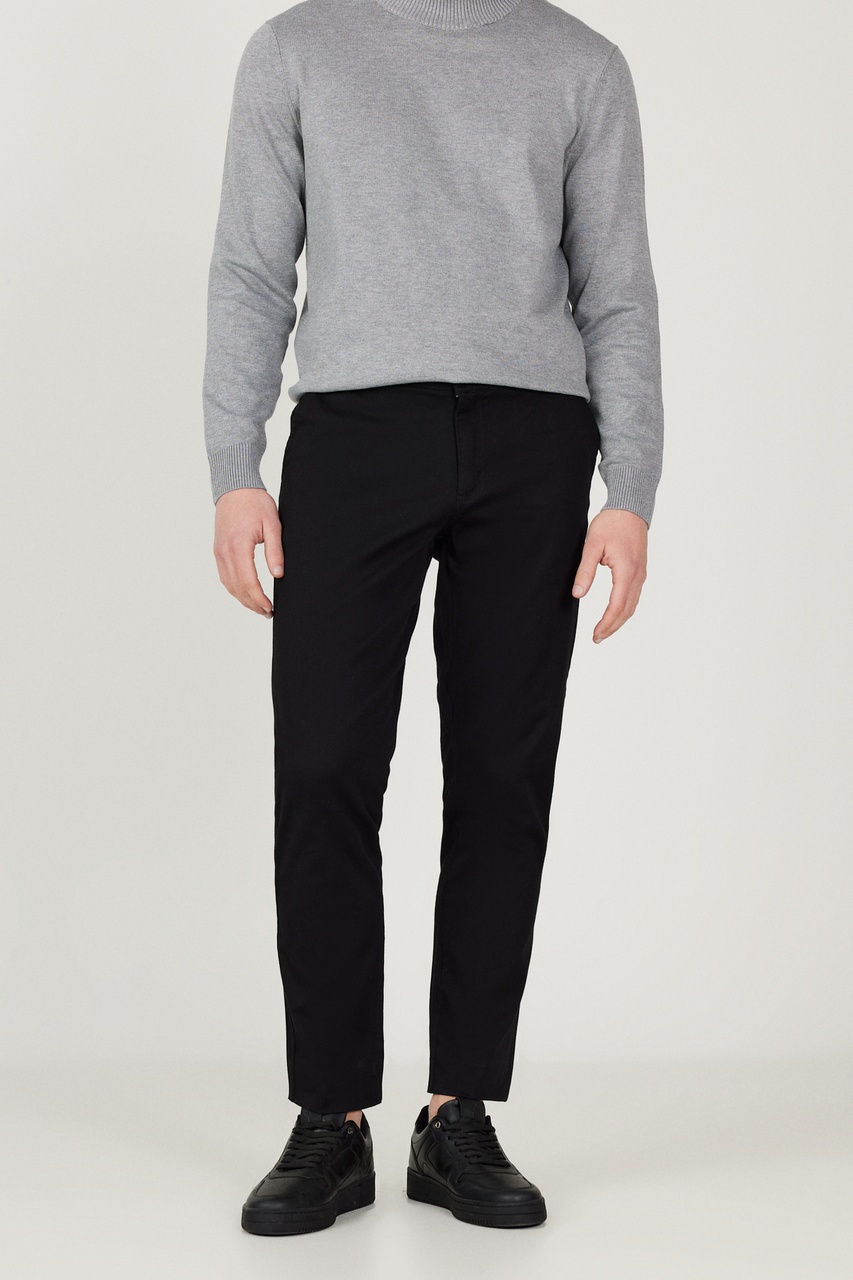 AC&Co / Altınyıldız Classics Erkek  Siyah Slim Fit Dar Kesim Pamuklu Esnek Chino Pantolon Siyah