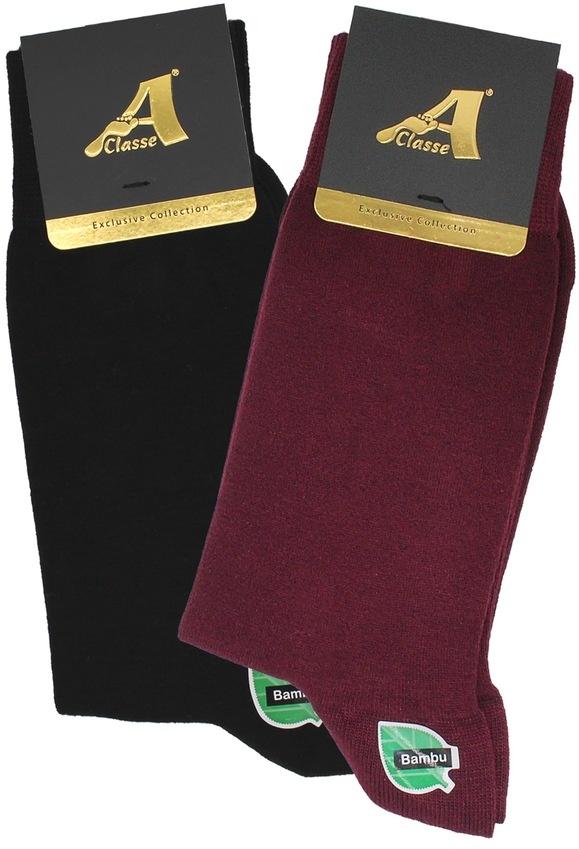 A Classe 2'Li Paket Düz Bordo-Siyah Bambu Erkek Çorap Bordo