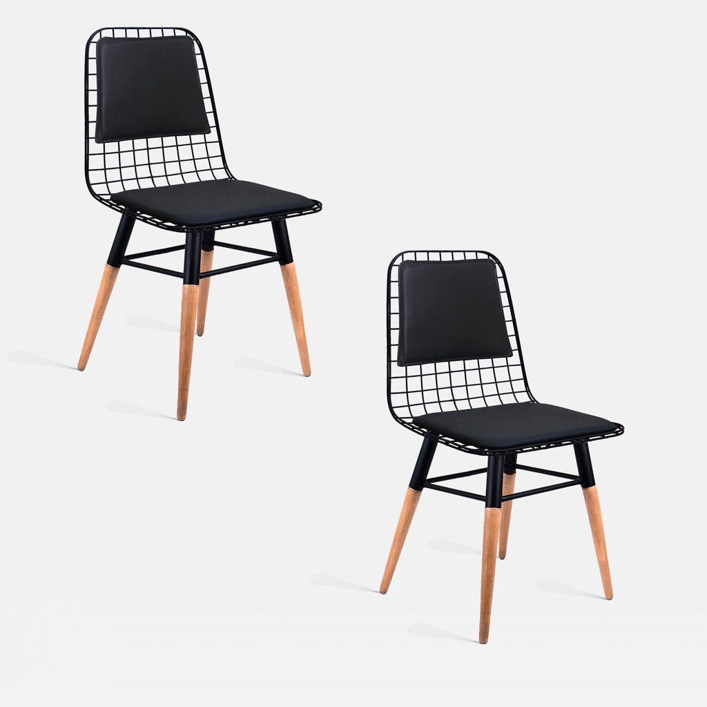 Theıa_Tasarım Ahşap Ayaklı Sırt Minderli Sandalye 2 Li Set