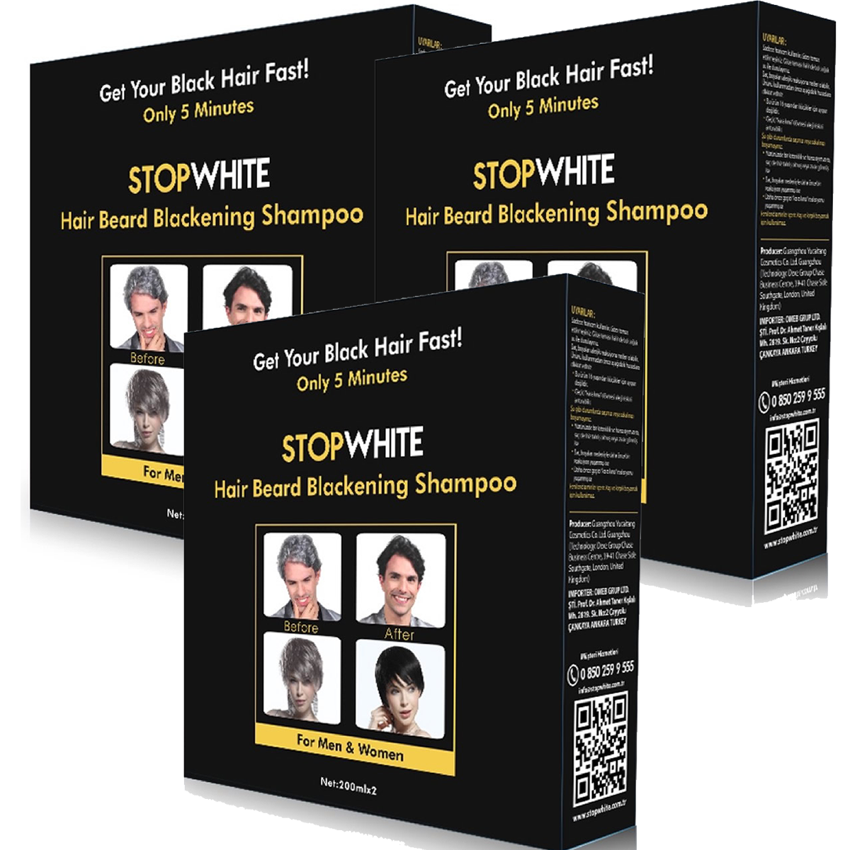 Stop Whıte Saç Sakal Siyahlaştırıcı Şampuan Seti 400 Ml X 3 Set