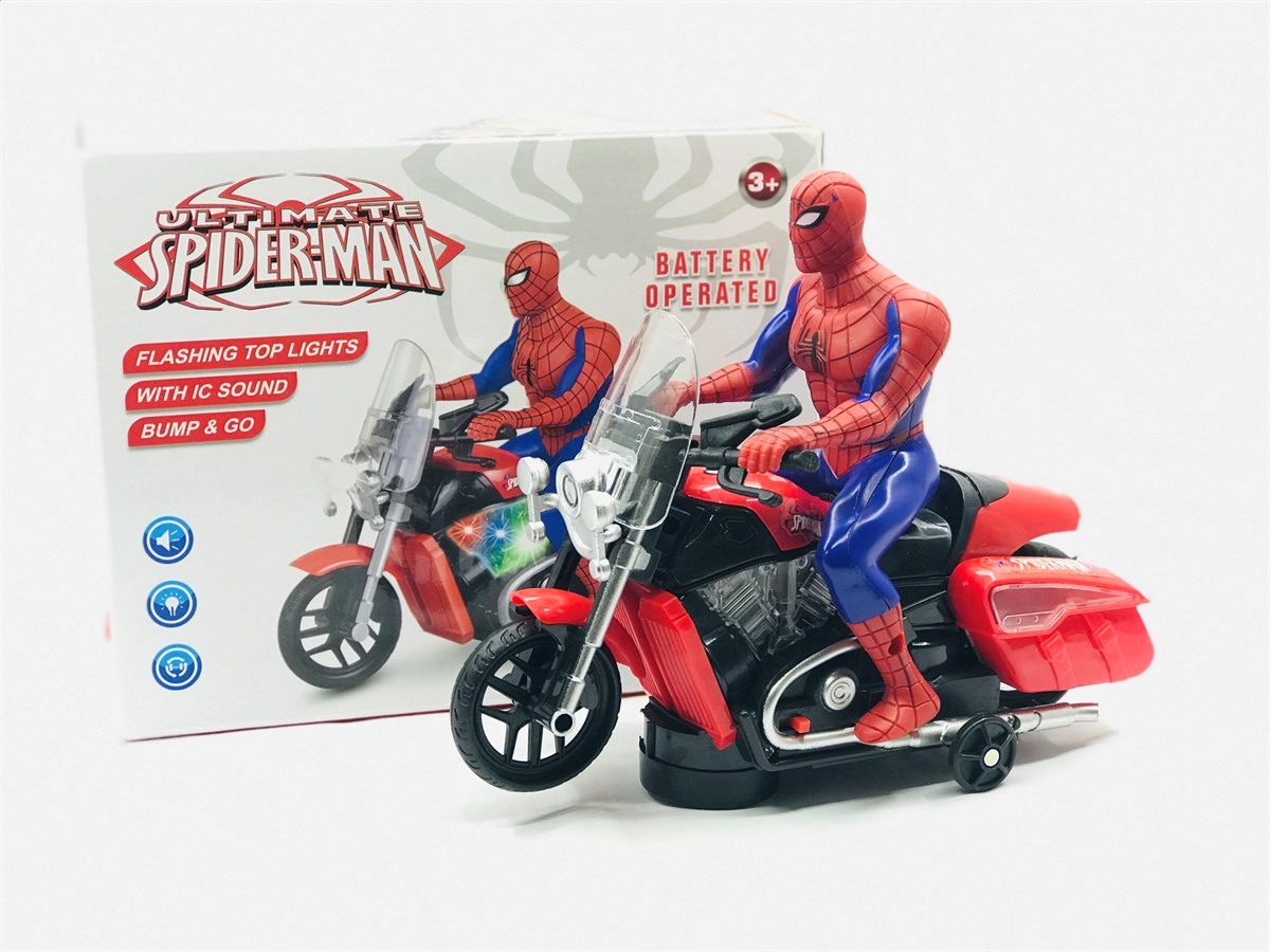 Oyuncak Spiderman Motosikletli Örümcek Adam Işıklı Sesli Pilli