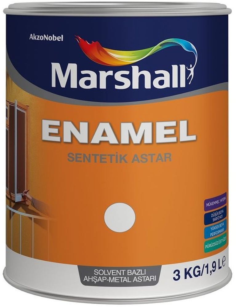 Marshall Enamel Ahşap Metal Astarı Beyaz 3kg/1,9l