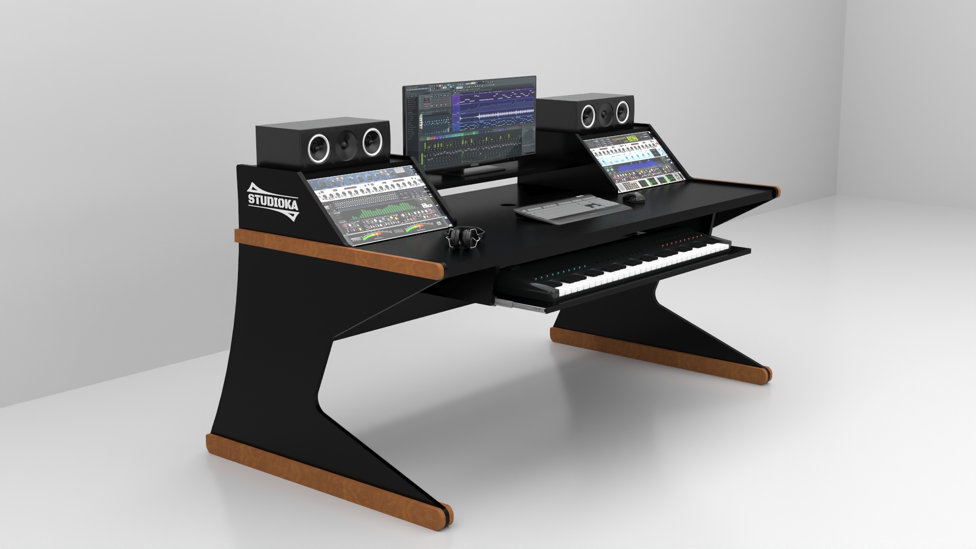 Studioka Solutions / Pro - Pash Compact Stüdyo Masası 180 Cm-Siyah - Ceviz Detay